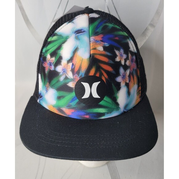 Hurley Men's Balboa Black Snapback Trucker Hat With Floral Designs New w/ Tag - Picture 2 of 7